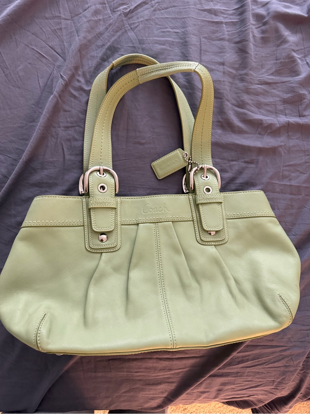 Coach Light Sage Green Leather Shoulder Tote